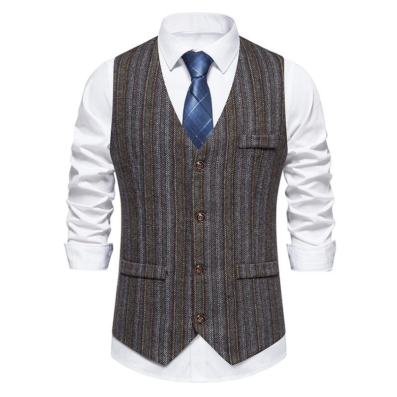 Mens Vintage V-Neck Single-Breasted Suit Vest (Shirt and Tie Excluded) 92325092M