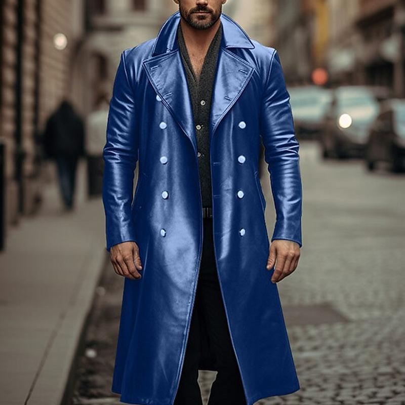 Mens Vintage Leather Solid Color Mid Length Leather Coat 35506675X