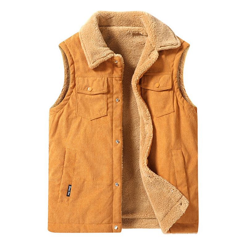 Mens Vintage Corduroy Fleece Multi-Pocket Lapel Vest 85943028X