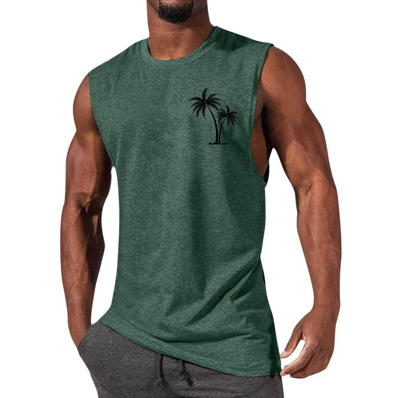 Mens Casual Sports Printed Round Neck Tank Top 12305907X