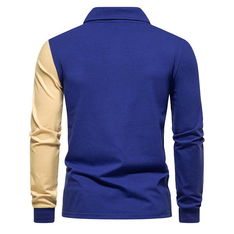 Mens Color Block Lapel Long Sleeve Casual Polo Shirt 46370091Z