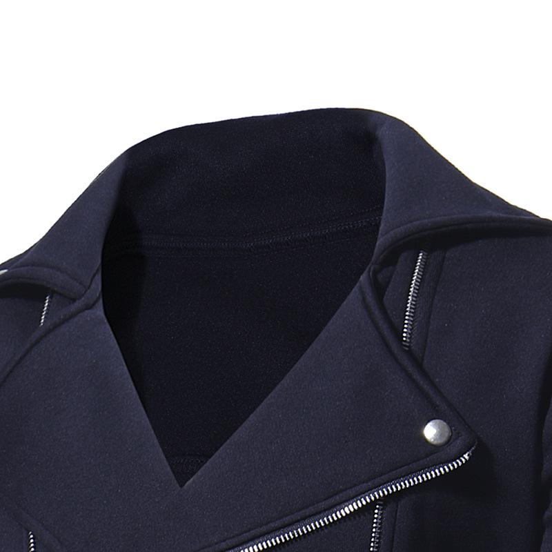 Mens Casual Double Diagonal Zipper Solid Color Lapel Jacket 17360131X