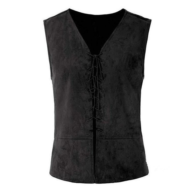 Mens Retro Casual Lace-Up Solid Color Vest 81619774X
