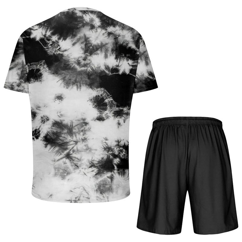 Mens Hawaiian Crew Neck Printed Casual Loose Short Sleeve Beach Shorts Set 26155701X