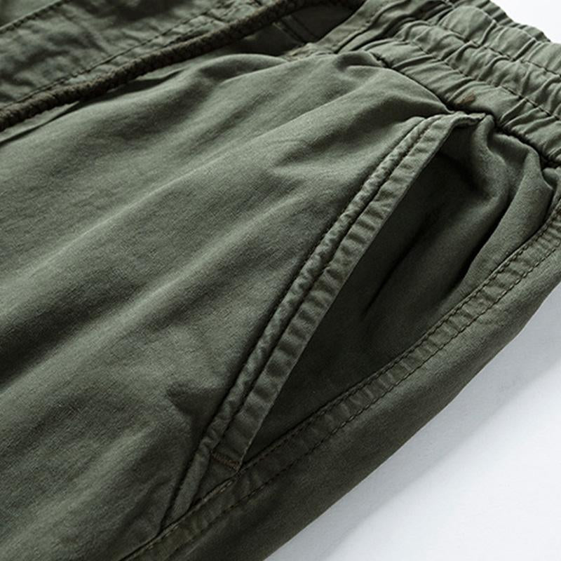 Mens Casual Solid Color Elastic Waist Multi-Pocket Cotton Cargo Pants 76185960M