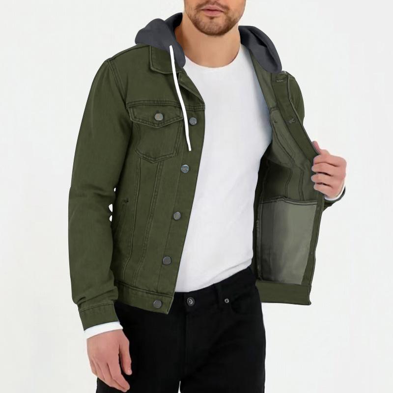 Mens Casual Solid Color Chest Pocket Hoodie Jacket 71822122Y