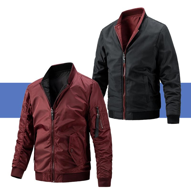 Mens Casual Stand Collar Cotton Reversible Zipper Long Sleeve Jacket 45623764M