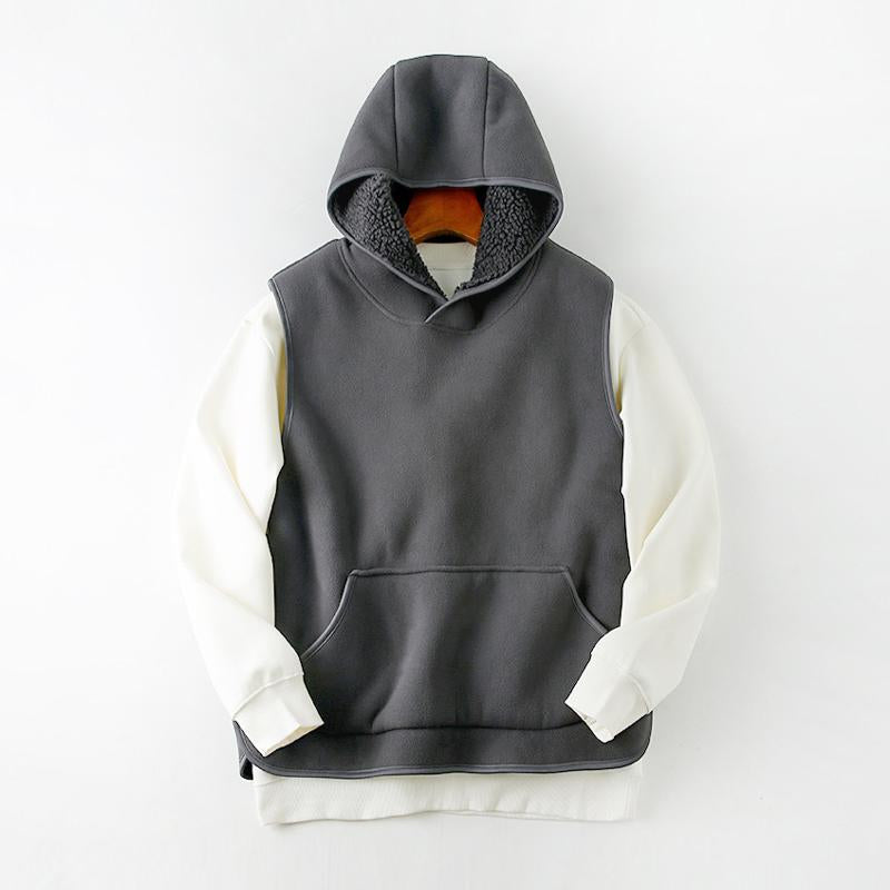 Mens Vintage Solid Color Sherpa Plush Warm Hooded Vest 19229618Y