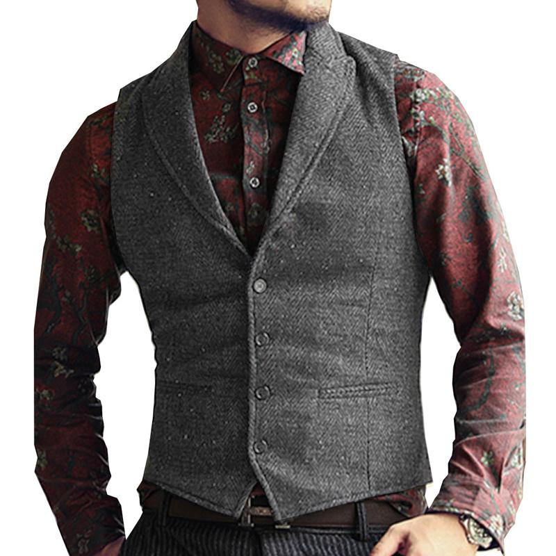 Mens Herringbone Vintage Suit Lapel Vest 41692668X
