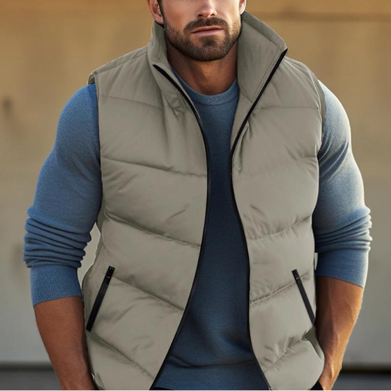 MenS Casual Solid Color Warm Stand Collar Down Vest 37623466Y