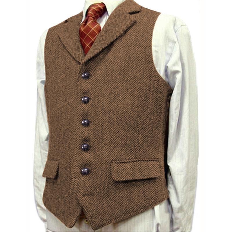 Mens Vintage Lapel Herringbone Single Breasted Suit Vest 96979880M