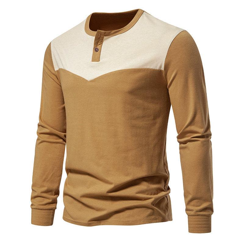 Mens Vintage Colorblock Henley Collar Long Sleeve T-Shirt 49368151Y