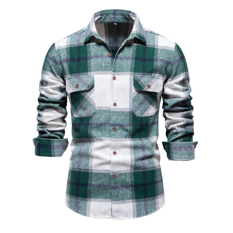 Mens Vintage Flannel Plaid Lapel Long Sleeve Shirt 75915704X