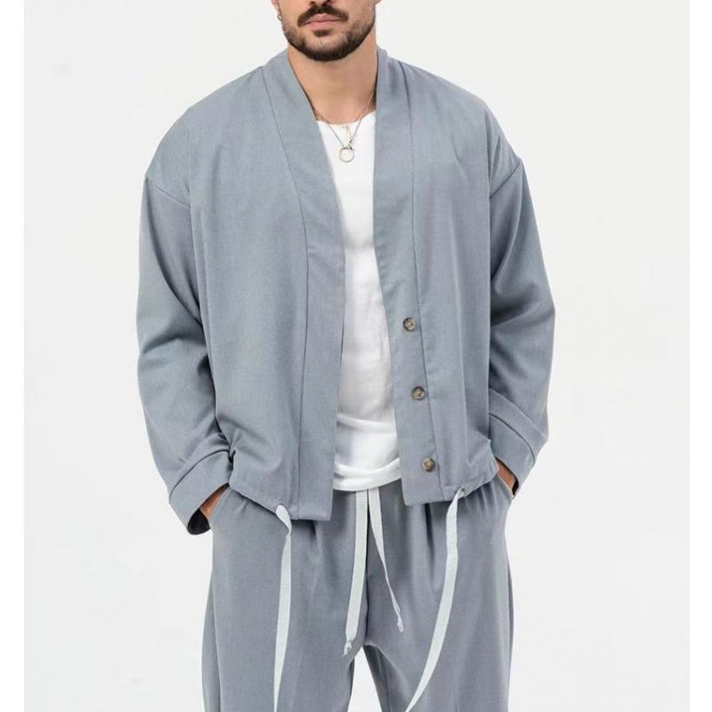 Mens Solid Color V-neck Casual Sports Jacket 69883198X