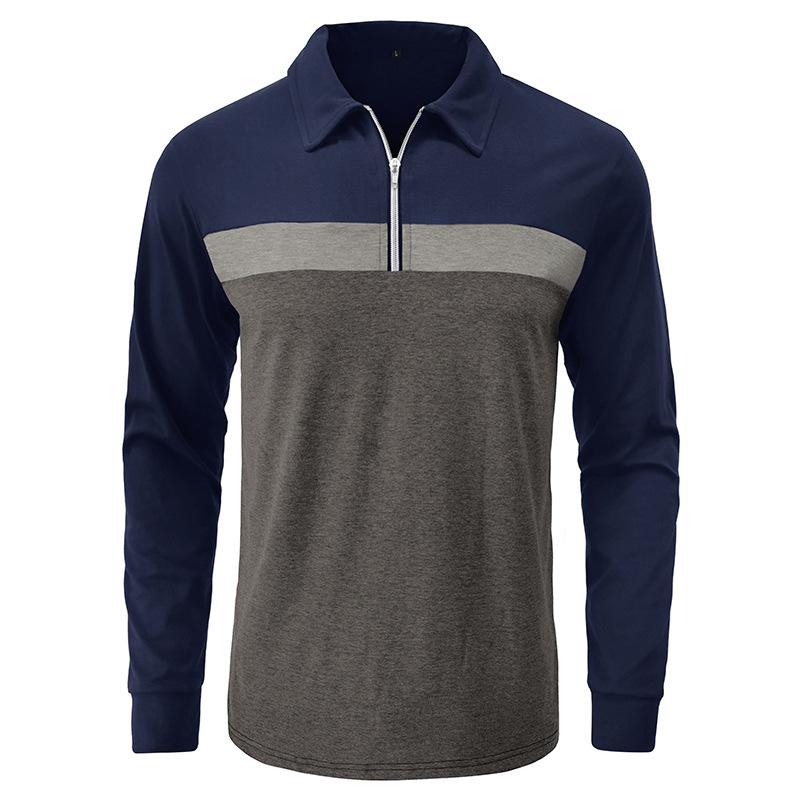 Mens Lapel Color Block Polo Long Sleeve Shirt 51990862X