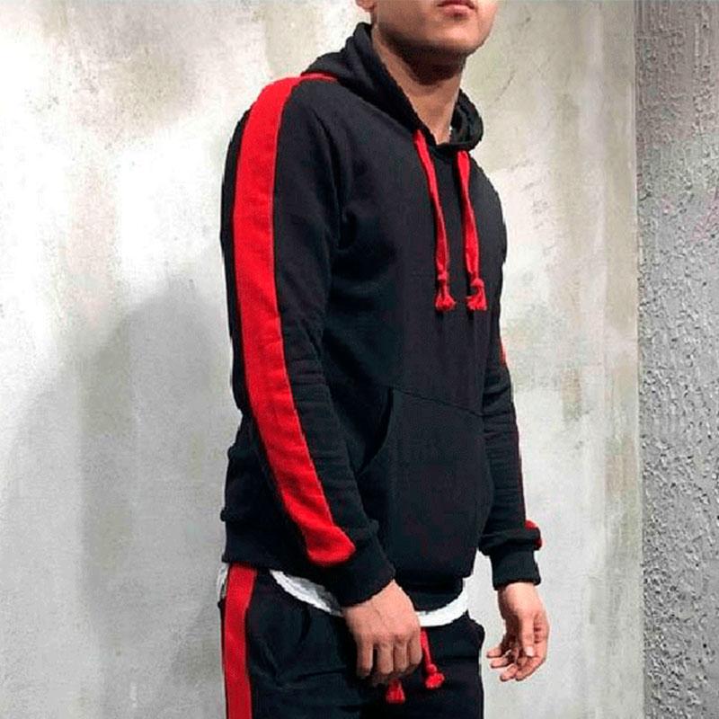 Mens Casual Hooded Color Block Sports Hoodie 86122367M