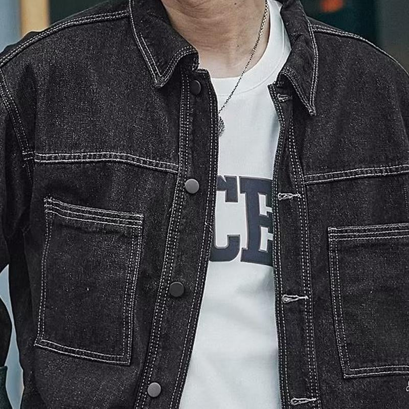 Mens Vintage Casual Lapel Denim Cargo Jacket 96117658X