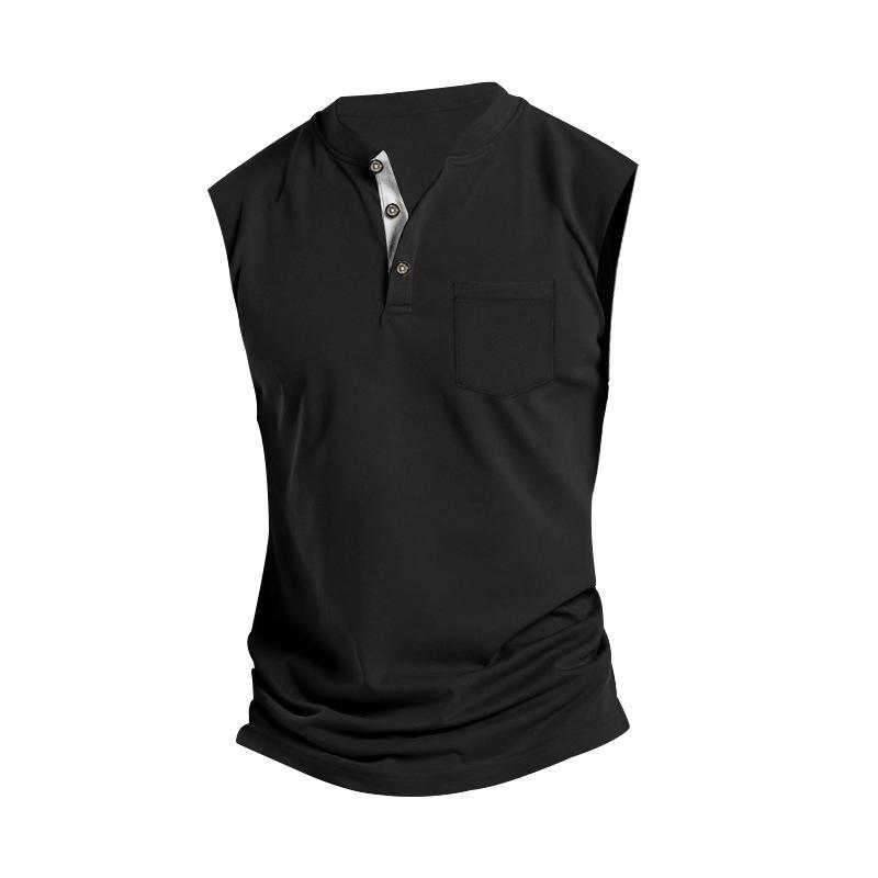 Mens Solid Color Henley Neck Sport Breathable Sleeveless Tank Top 11297990X