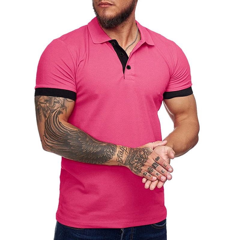 Mens Colorblock Lapel Short Sleeve Casual Polo Shirt 67494980Z