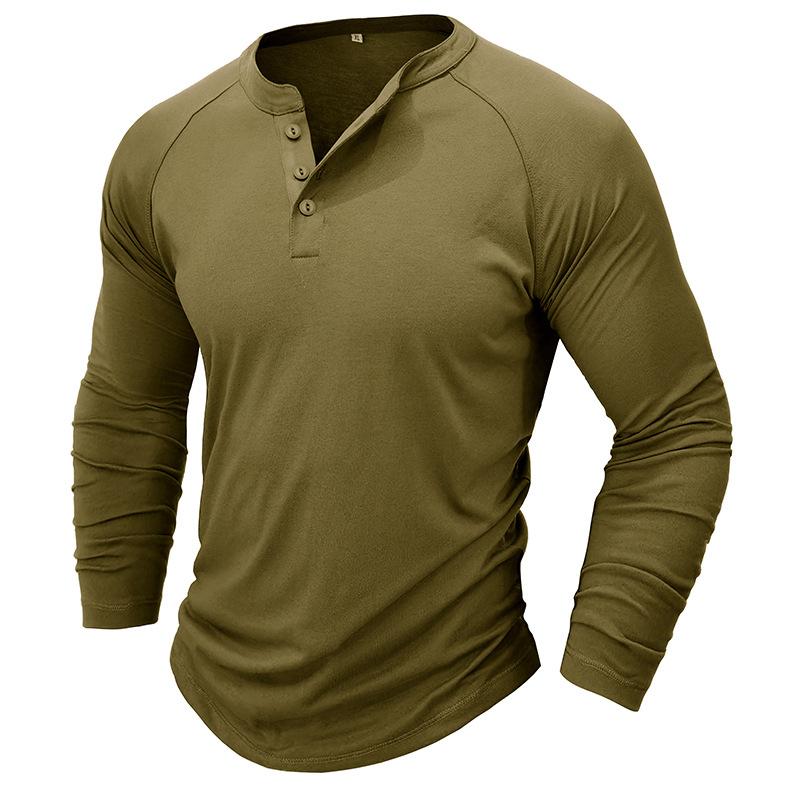 Mens Casual Solid Color Henley Collar Raglan Long Sleeve T-Shirt 50906105Y