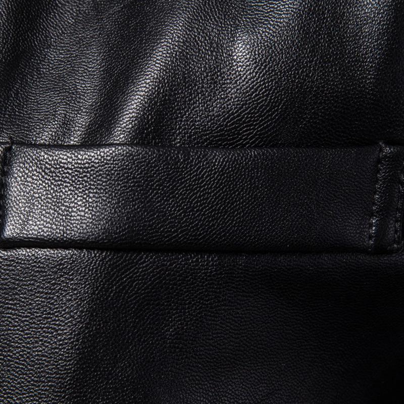 Mens Vintage Lapel Single Breasted Flap Pocket Leather Biker Jacket 67936509M