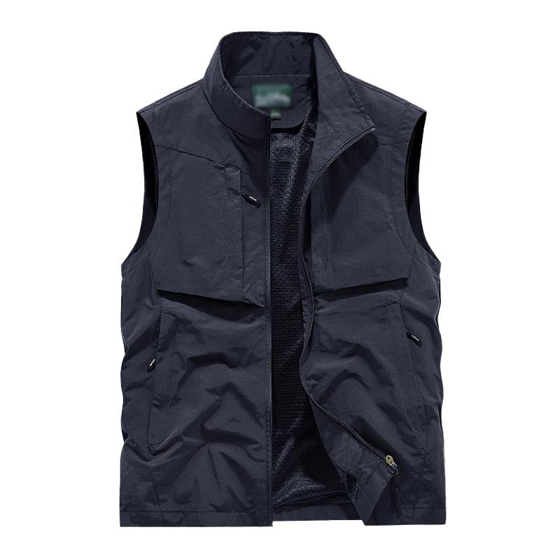 Mens Casual Stand Collar Outdoor Multi-Pocket Breathable Quick-Drying Vest 79618272M