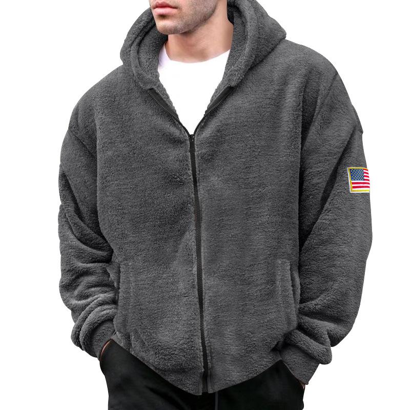 Mens Solid Fleece Hooded Zipper Casual Jacket 94733738Z