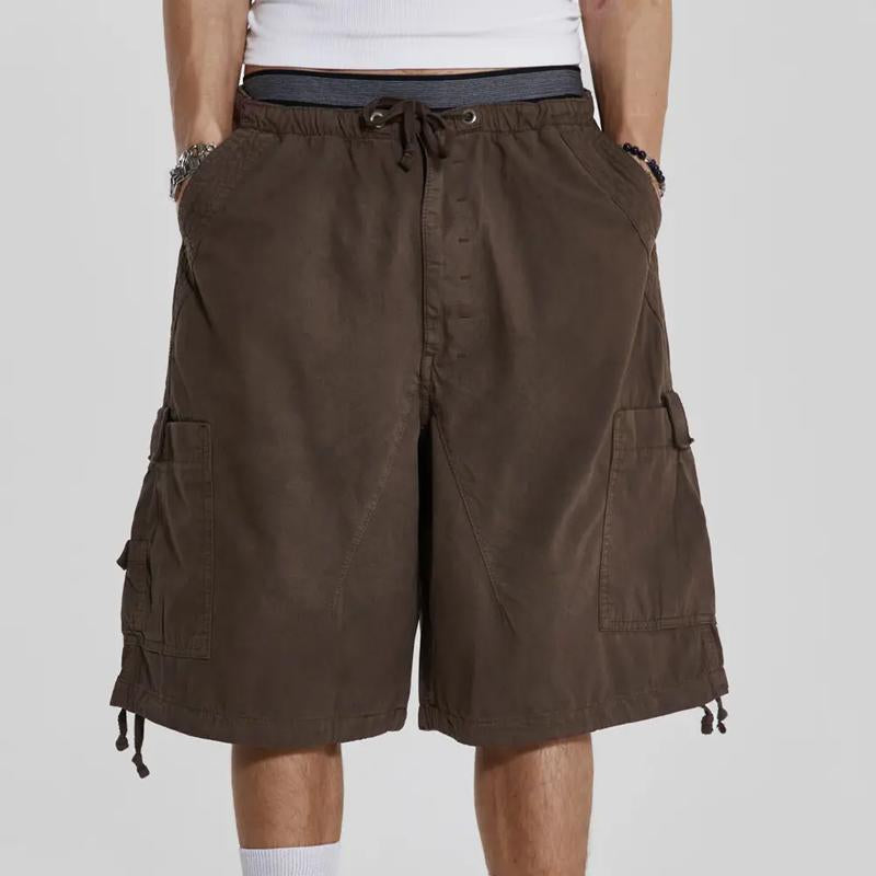 Mens Casual Multi-Pocket Elastic Waist Solid Color Sports Shorts 84679730M