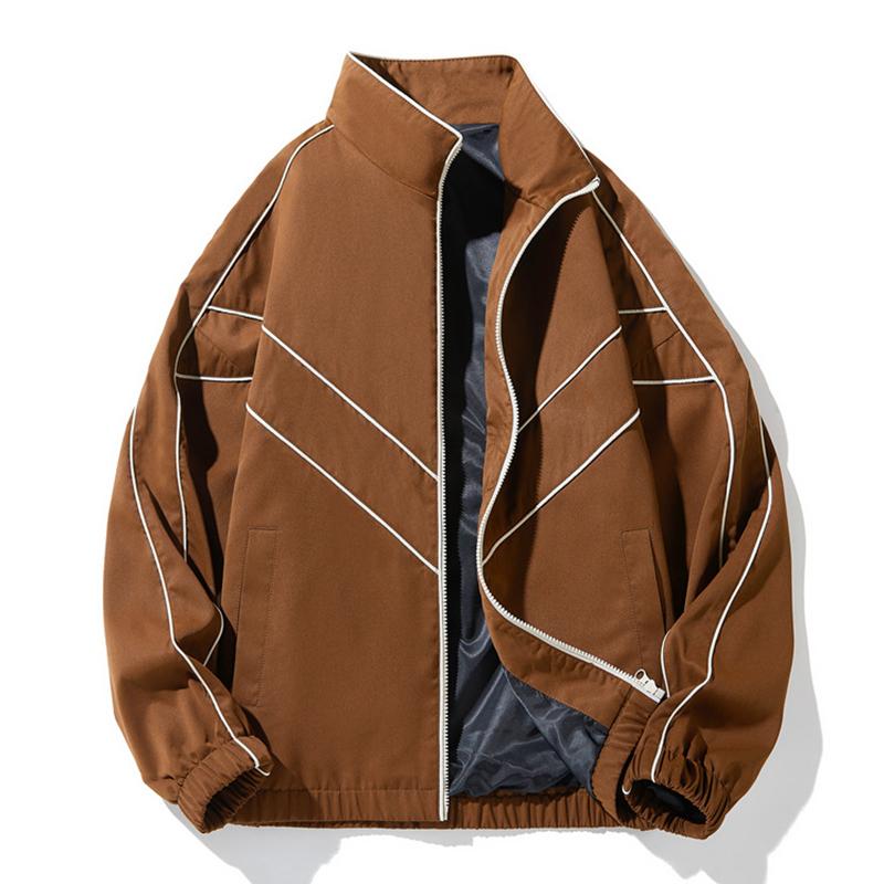 Mens Casual Stand Collar Loose Stitching Long Sleeve Baseball Jacket 46252202M
