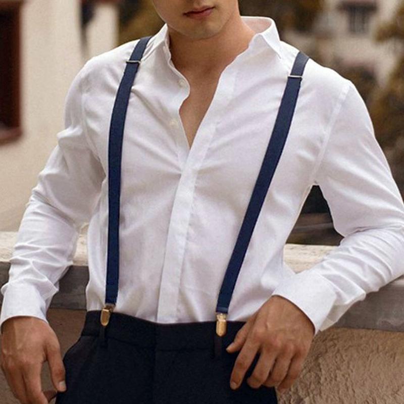 Mens Vintage British Style Stretch Suit Pants Suspenders 85425709Y