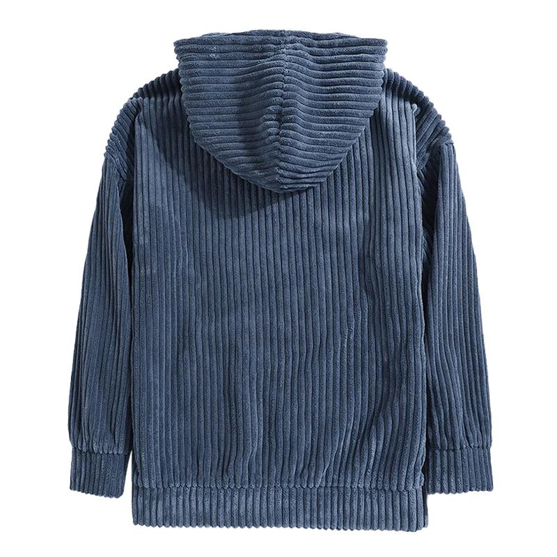 Mens Casual Solid Color Thickened Corduroy Kangaroo Pocket Long Sleeve Hoodie 13758142M