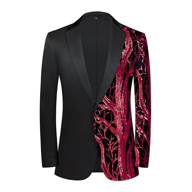 Mens Vintage Sequin Panel Single Breasted Lapel Blazer 16347416M