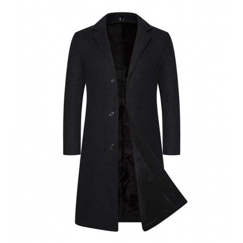 Mens Casual Solid Color Thick Lapel Single Breasted Knee Length Coat 32661517M