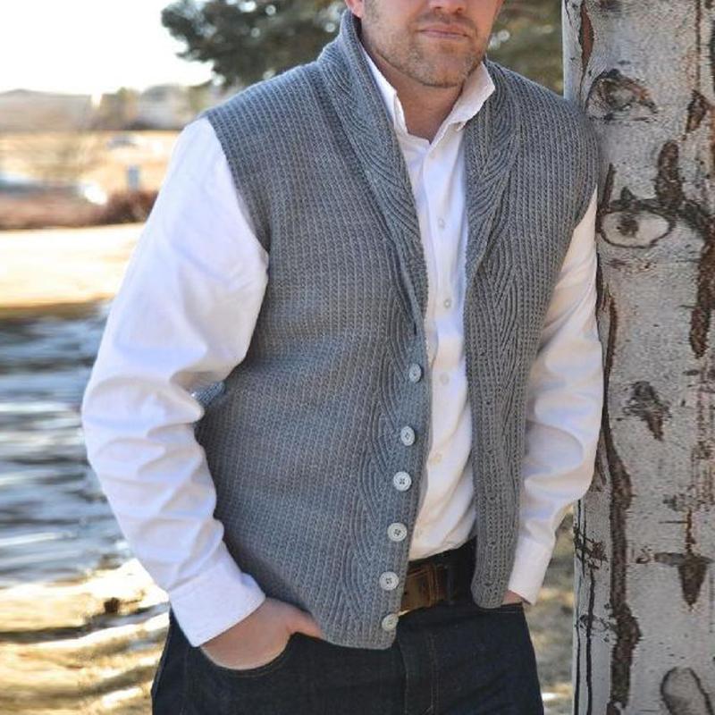 Mens Vintage Solid Color Shawl Collar Knitted Vest 90526610Y
