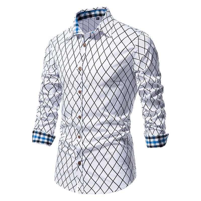 Mens Vintage Plaid Lapel Long Sleeve Shirt 90549321Y