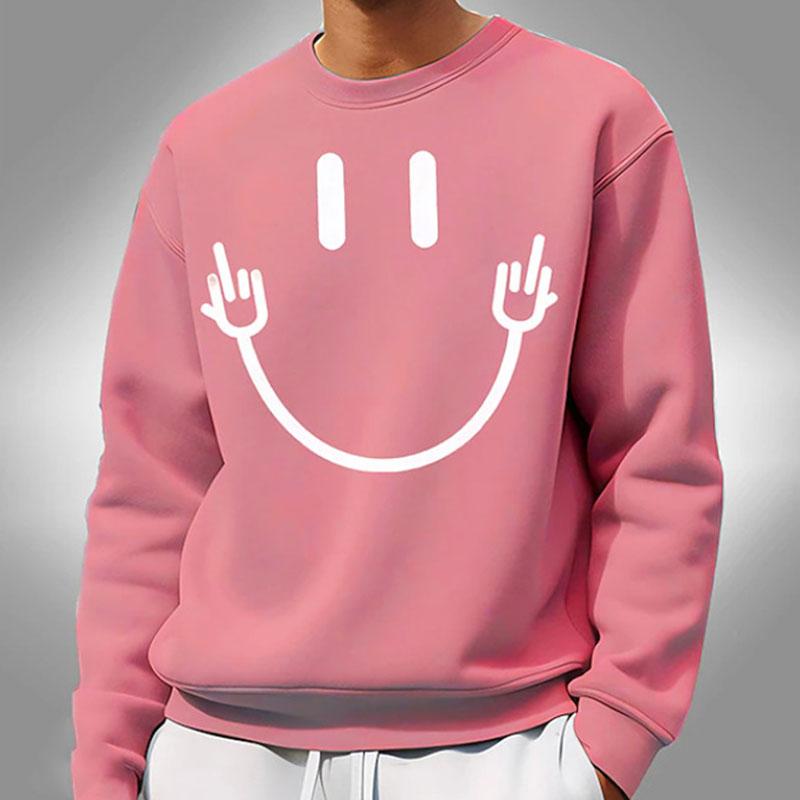 Mens Casual Smiley Face Printed Round Neck Long Sleeve Sweatshirt 63851140M