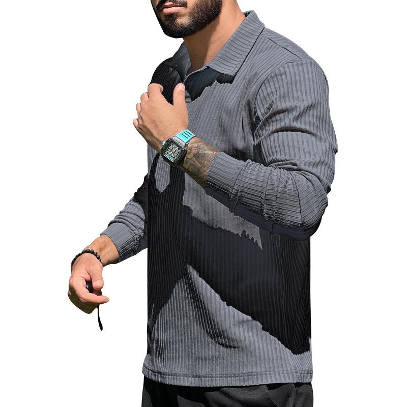Mens Casual Lapel Solid Color Long Sleeve Polo Shirt 69584762M