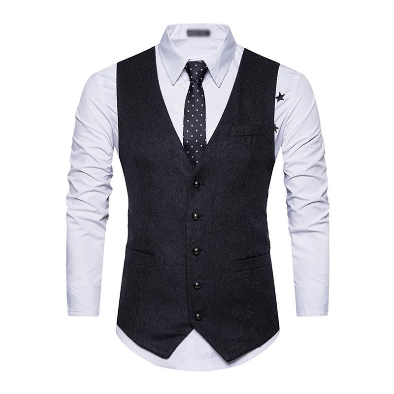 Mens Vintage V-Neck Single-Breasted Slim Fit Suit Vest (Shirt Excluded) 11776837M