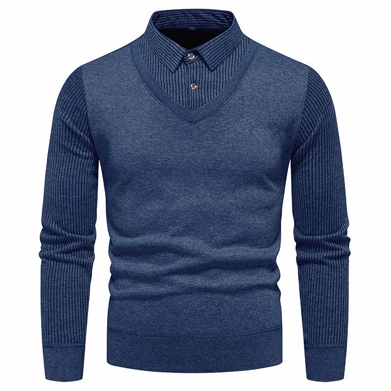 Mens Striped Shirt Collar Long Sleeve Casual Polo Shirt 93232409Z