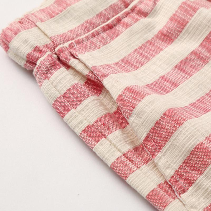 Mens Casual Cotton Linen Stripe Elastic Waist Straight Shorts 54118289M