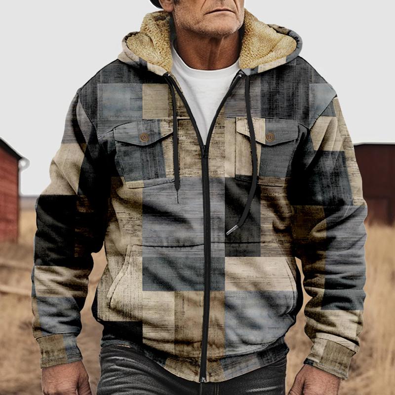 Mens Vintage Print Zip Hooded Fleece Jacket 76989421X