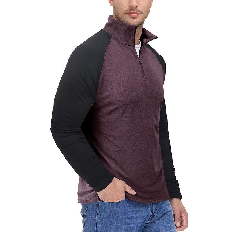 Mens Casual Stand Collar Zipper Colorblock Long Sleeve Sports Pullover Sweatshirt 39110815M