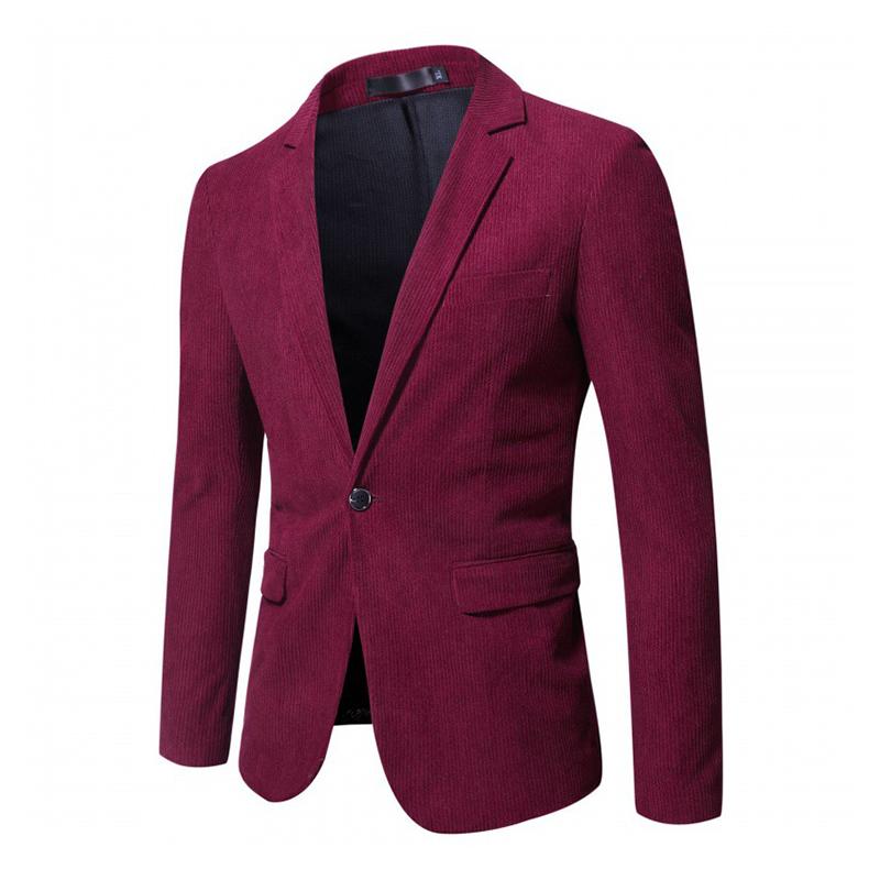 Mens Casual Slim Corduroy Lapel One Button Blazer 57119562M