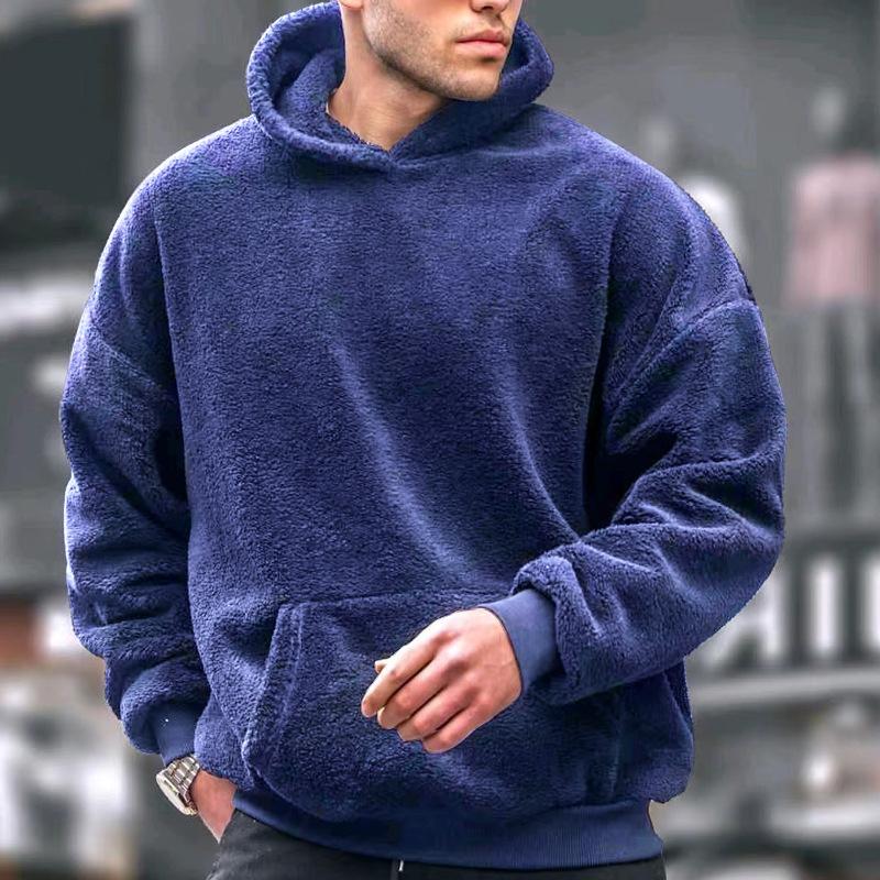 Mens Solid Color Flannel Hoodie 80301315X