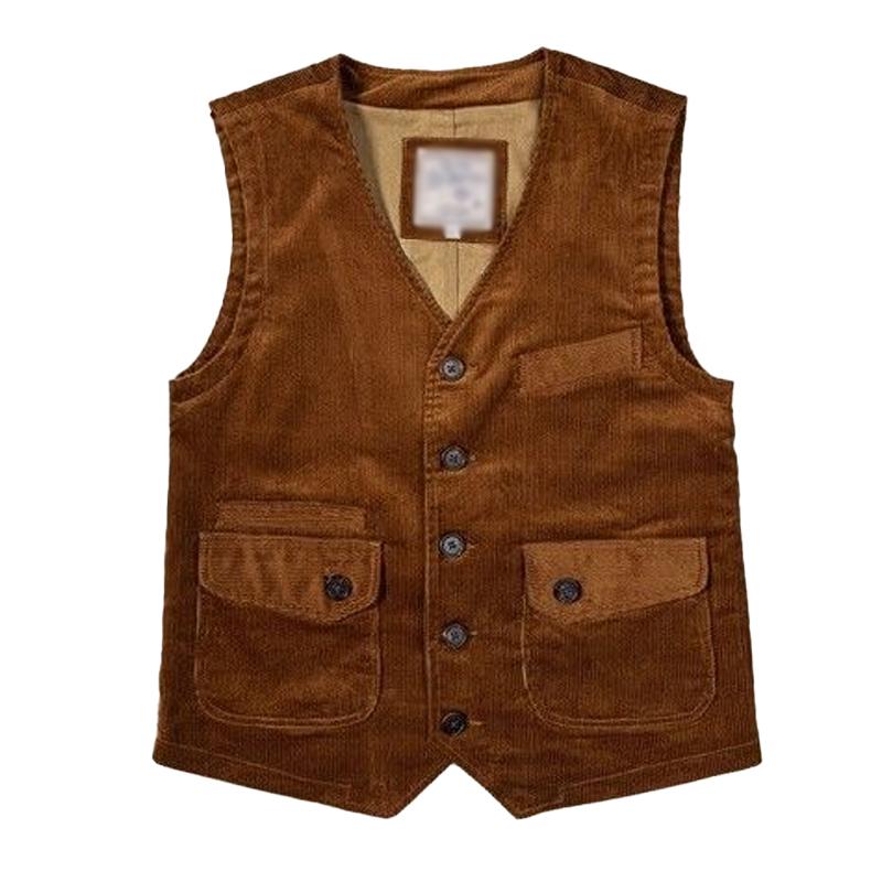 Mens Vintage Corduroy Multi-Pocket Vest 25664460Y