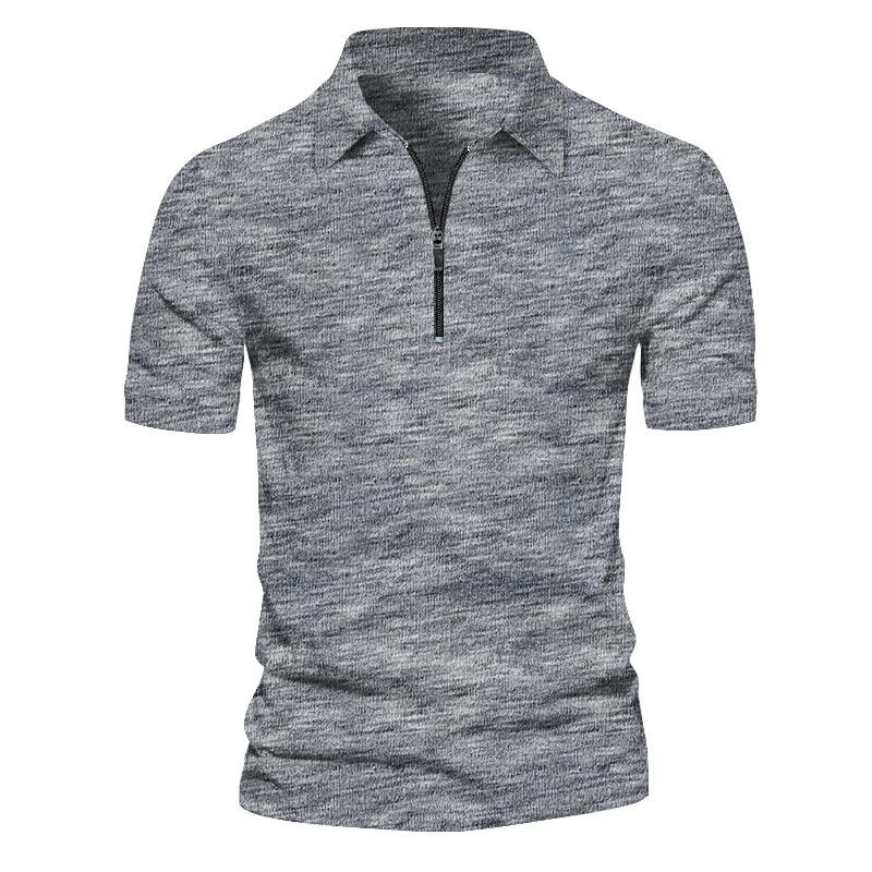 Mens Short Sleeve Zipper Solid Color Polo Shirt 89645806X