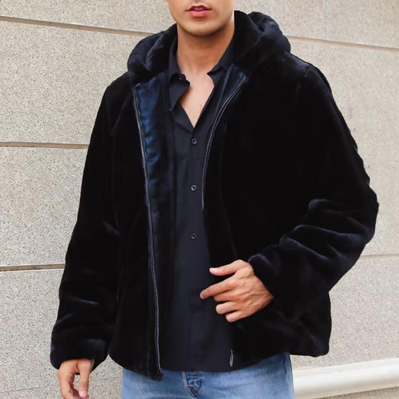 Mens Solid Color Zip Hooded Plush Jacket 98228408X