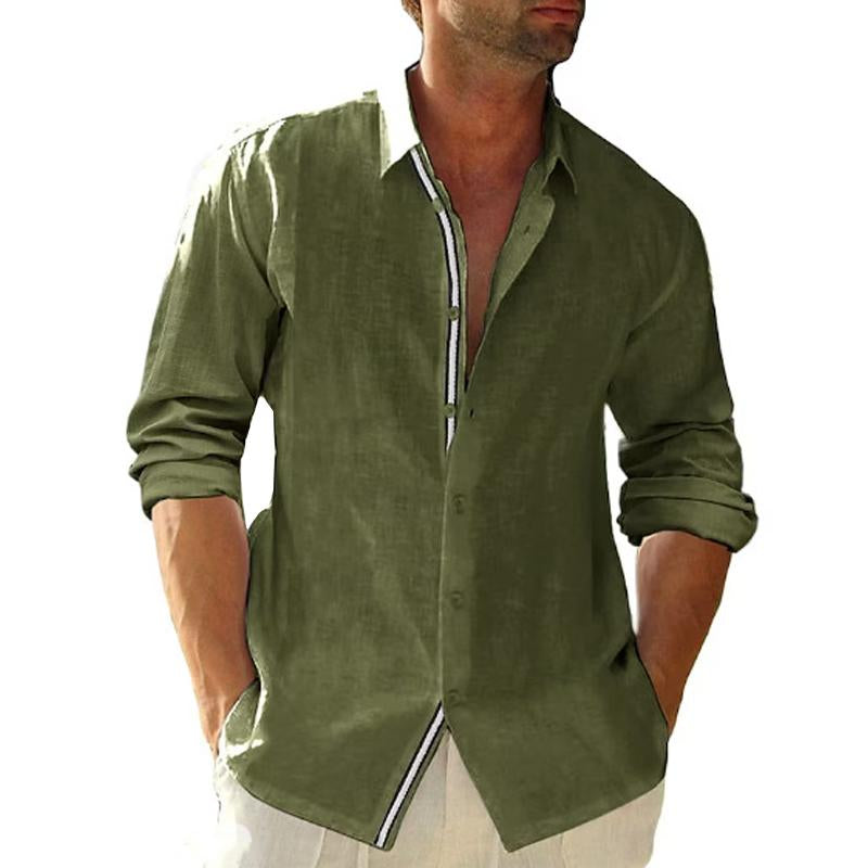 Mens Loose Linen Lapel Long Sleeve Casual Shirt 29596782X
