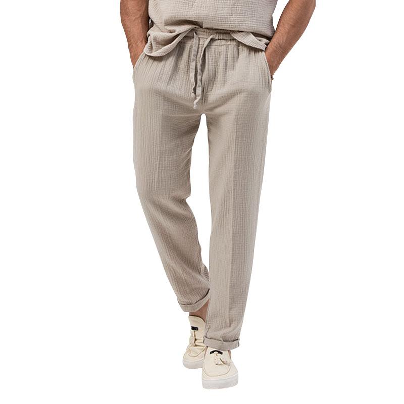 Mens Casual Breathable Solid Color Loose Elastic Waist Trousers 54375023M