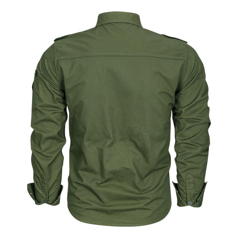 Mens Casual Solid Color Cotton Long Sleeve Cargo Shirt 50323941Y